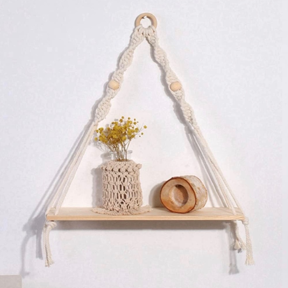 Boho Wood Hanging Shelf ( Free Macrame Wall Hammock w/ $15 Purchase )